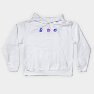 Two purple and blue birds one blue cat Kids Hoodie